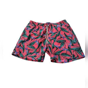 Charleston Threads Men's Tropical Salmon Colored Birds of Paradise Swim Trunks L